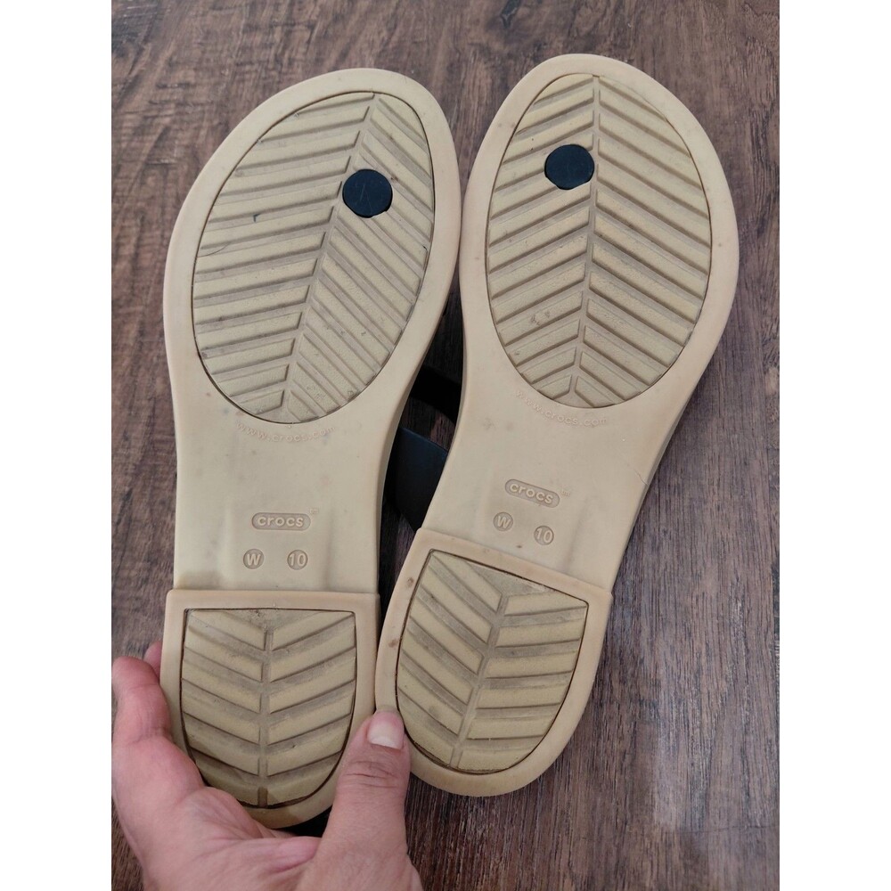 Crocs Tulum Toe Post Sandal Black Tan Rubber Comfort Sandals, Size Womens 10 - Picture 8 of 12
